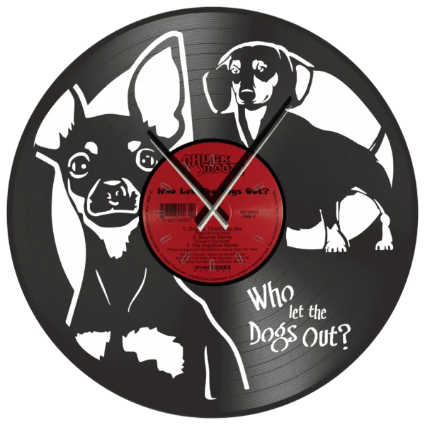 Ρολόι Τοίχου Δίσκος Βινυλίου 30cm χρώμα: μαύρο Who Let the Dogs Out