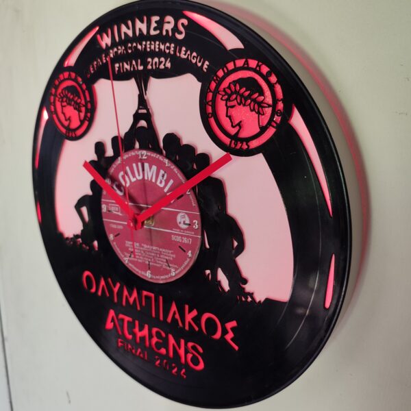 Ρολόι Τοίχου Δίσκος Βινυλίου 30cm χρώμα: μαύρο  Olympiacos F.C-Conference Cup 2024 - Image 2