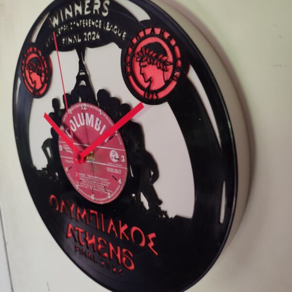 Ρολόι Τοίχου Δίσκος Βινυλίου 30cm χρώμα: μαύρο  Olympiacos F.C-Conference Cup 2024 - Image 3
