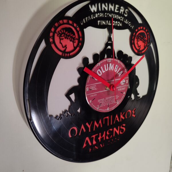 Ρολόι Τοίχου Δίσκος Βινυλίου 30cm χρώμα: μαύρο  Olympiacos F.C-Conference Cup 2024