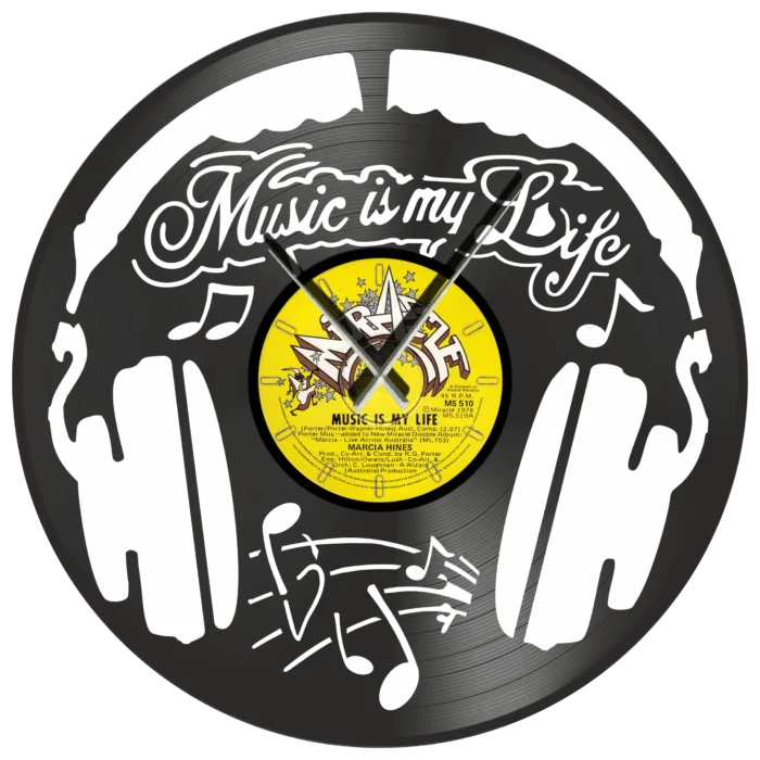 Marcia_Hines_Music_Is_My_Life_vinyl_clock_time_machine Ρολόι Τοίχου Δίσκος Βινυλίου 30cm χρώμα: μαύρο Music is my Life - Image 1