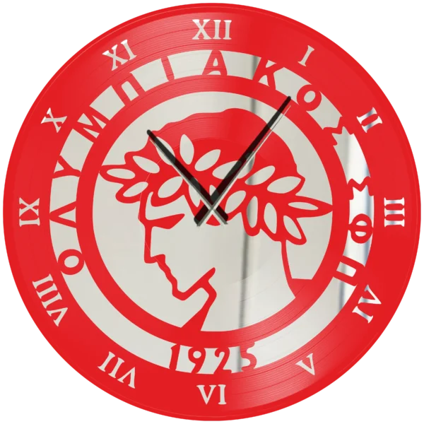 Ρολόι Τοίχου Δίσκος Βινυλίου 30cm χρώμα: κόκκινο Σήμα Oλυμπιακου F.C - Image 6