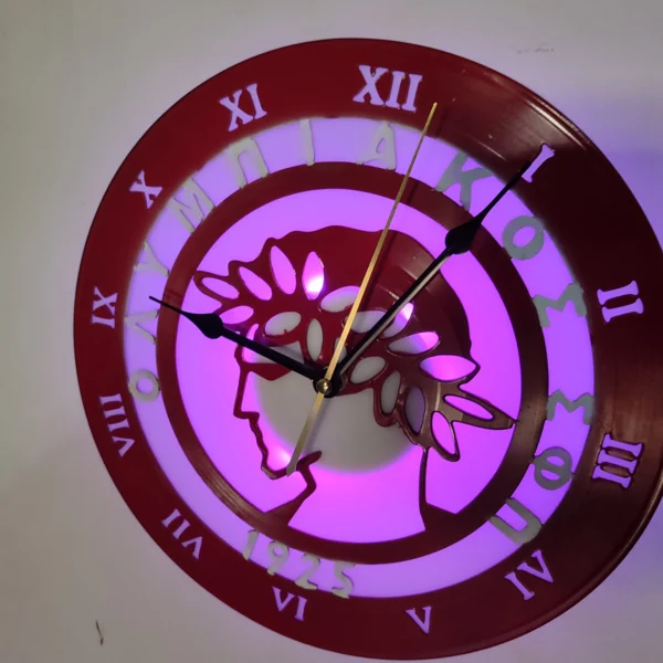 Ρολόι Τοίχου Δίσκος Βινυλίου 30cm χρώμα: κόκκινο Σήμα Oλυμπιακου F.C - Image 2