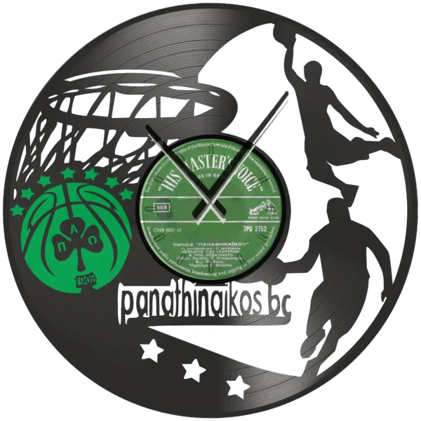 Ρολόι Τοίχου Δίσκος Βινυλίου 30cm χρώμα: μαύρο  Panathinaikos BC