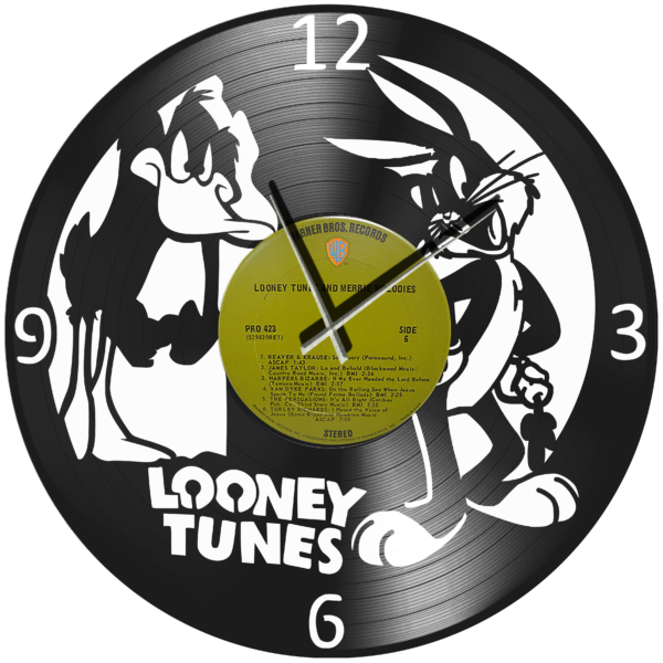 Ρολόι Τοίχου Δίσκος Βινυλίου 30cm χρώμα: μαύρο looney tunes -Daffy Duck-Bugs Bunny - Image 4