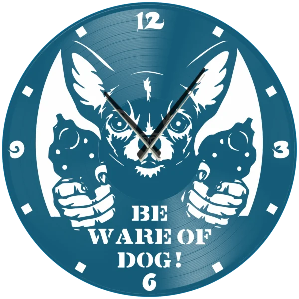 Ρολόι Τοίχου Δίσκος Βινυλίου 30cm χρώμα: μαύρο, πράσινο ,κόκκινο, μπλε ,Be ware of dog - Image 4