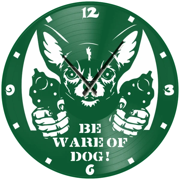 Ρολόι Τοίχου Δίσκος Βινυλίου 30cm χρώμα: μαύρο, πράσινο ,κόκκινο, μπλε ,Be ware of dog - Image 3