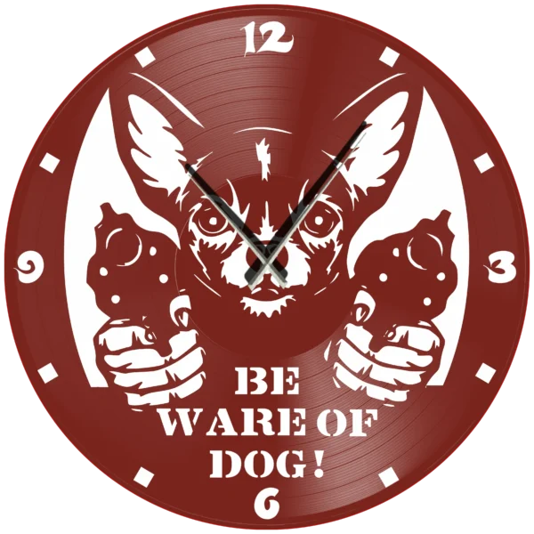 Ρολόι Τοίχου Δίσκος Βινυλίου 30cm χρώμα: μαύρο, πράσινο ,κόκκινο, μπλε ,Be ware of dog - Image 2