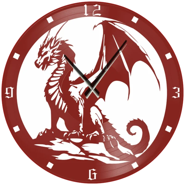 Ρολόι Τοίχου Δίσκος Βινυλίου 30cm χρώμα: μαύρο, πράσινο ,κόκκινο, μπλε ,Dragon - Image 4