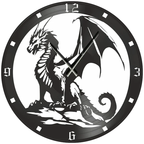 Ρολόι Τοίχου Δίσκος Βινυλίου 30cm χρώμα: μαύρο, πράσινο ,κόκκινο, μπλε ,Dragon